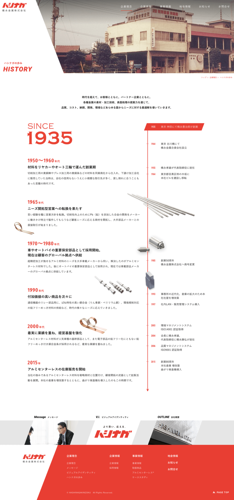 橋永金属株式会社様コーポレートサイト「History」ページ