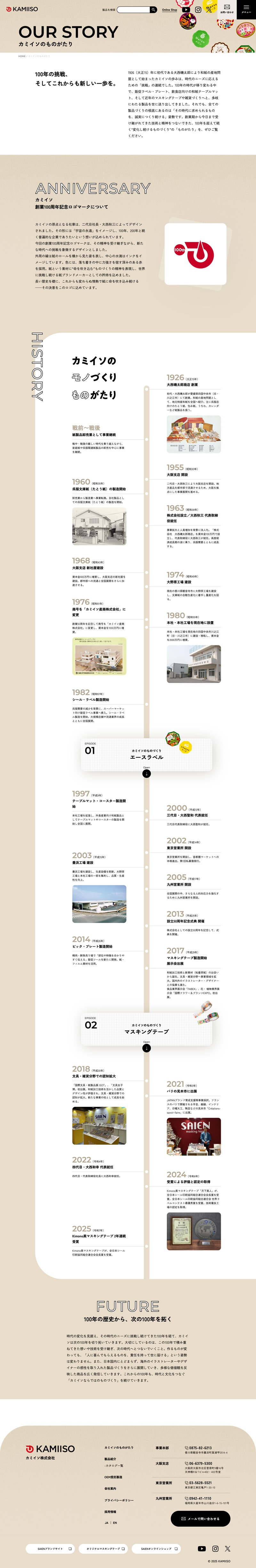 カミイソ株式会社様コーポレートサイトのカミイソのものがたりページのスクリーンショット