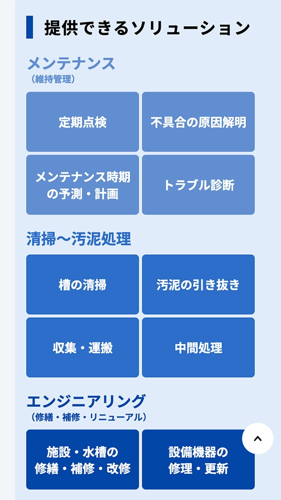 株式会社タカヤマ様排水設備メンテナンスLPのSP版サービスメニューのスクリーンショット